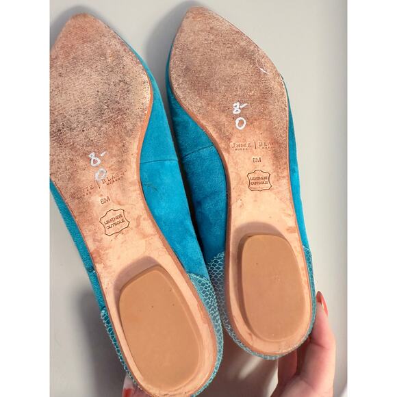 White House Black Market Teal Ballet Flats Women’s Size 8 Suede & Patent Cap Toe - Picture 3 of 5